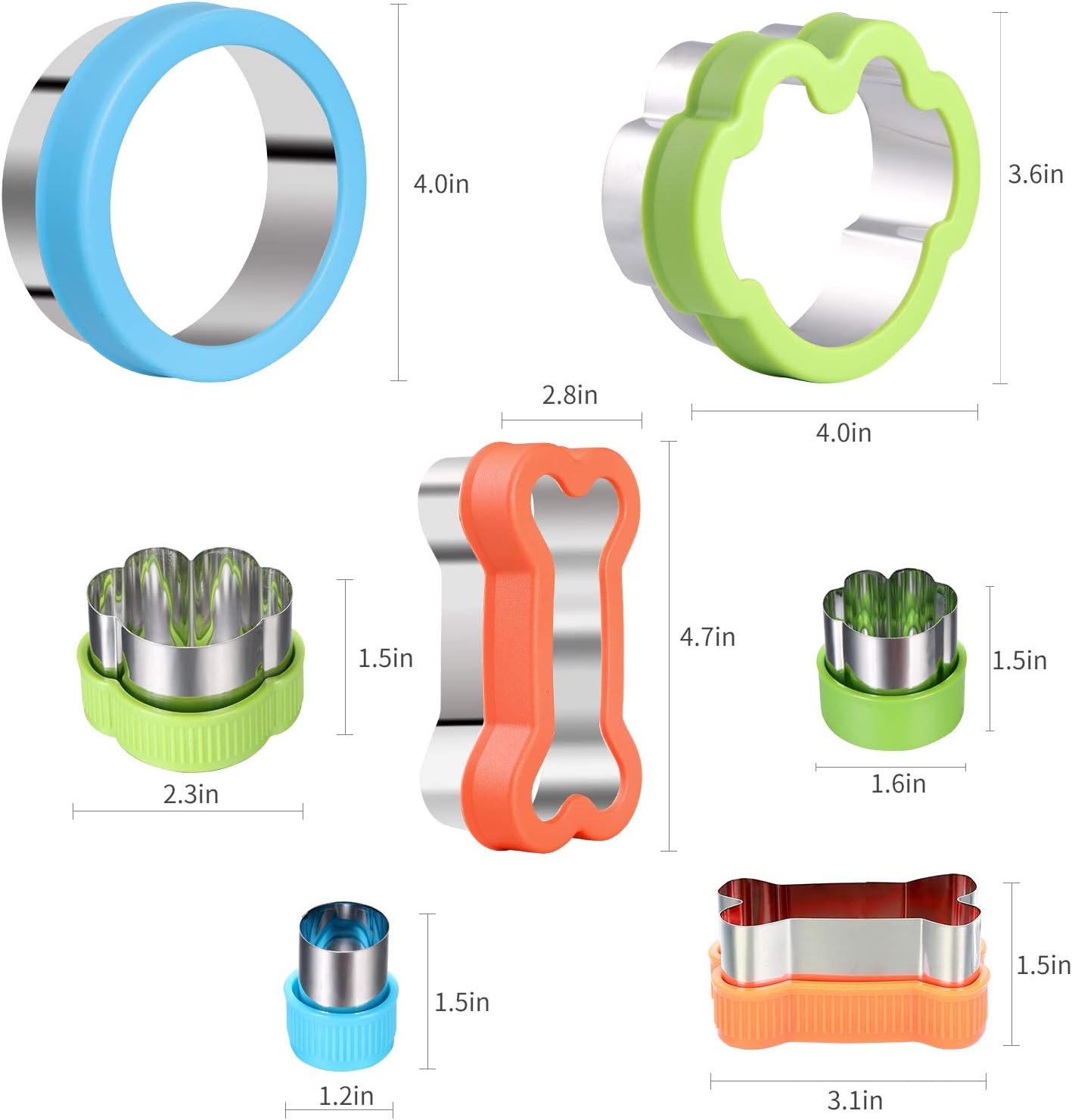 Dog Bone Cookie Cutter set - 4 Dog Bone 4 Footprint 3 Round Biscuit Cutters Sandwiches Cutter Set Different Sizes Mini Small Medium Big - Image 2