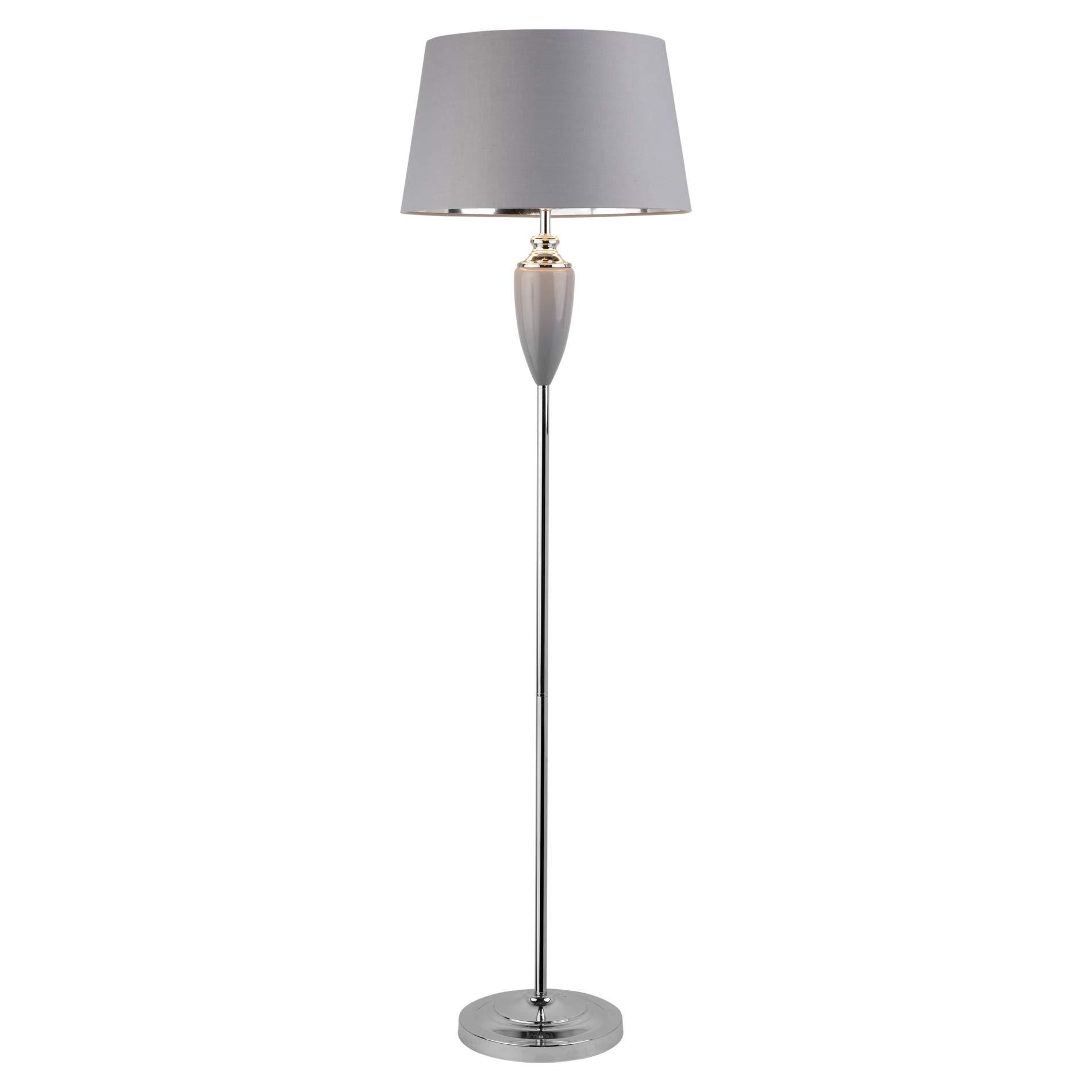 Lighting Supermarket Grey Hepburn Large Ceramic Floor Lamp With Matching Shade - Modern & Silver