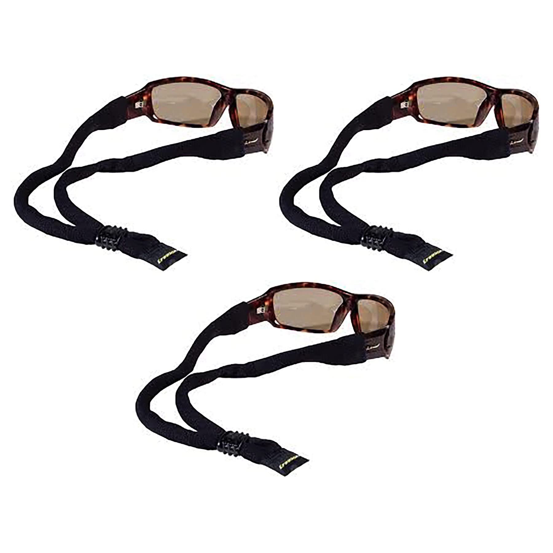 Croakies Black Xl Cotton Suiter Eyewear Retainer Adjustable Strap (3-Pack)