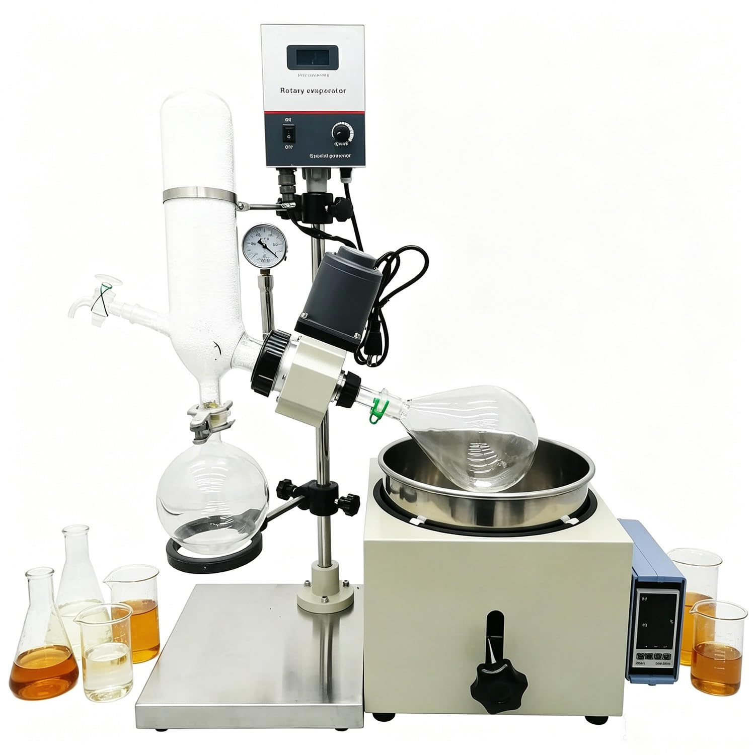 LXMydriasis 2L Rotary Evaporator Digital Screen, Lab Digital Control Vacuum Evaporator, Distillation & Extraction, Manual Lifting lab Rotavap, Water Bath, 10-180rpm, Rotary Evaporator Kit 3L