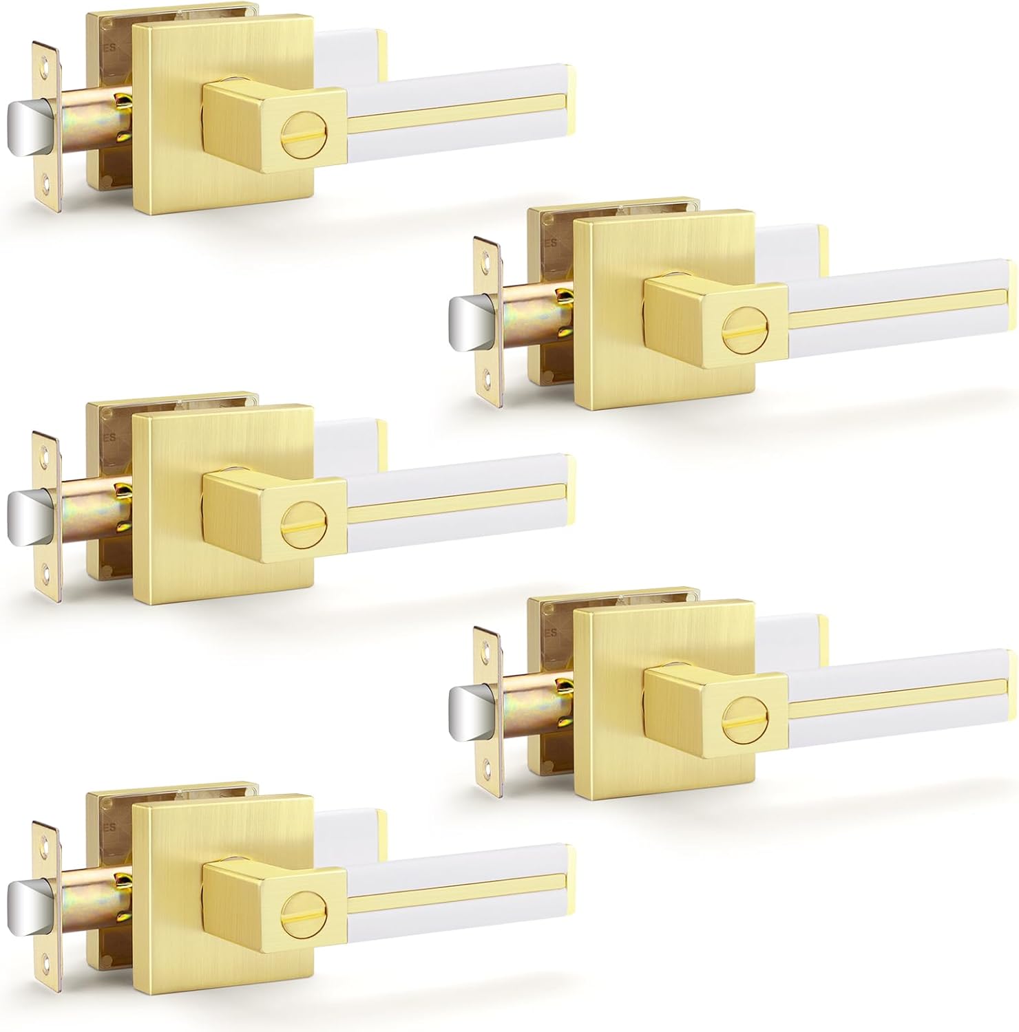 EHOMEWARE 5 Pack Gold Door Handles, Privacy Door Levers for Bedroom