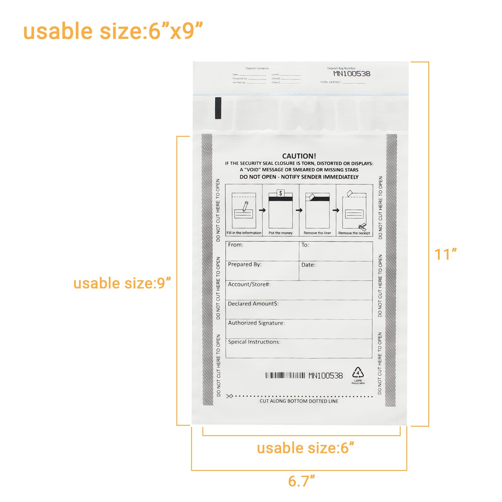 Zmybcpack Lot de 500 sacs de dépôt inviolables, poche pour banque de sécurité, sacs pour caisse enregistreuse (15,2 x 22,9 cm, blanc)