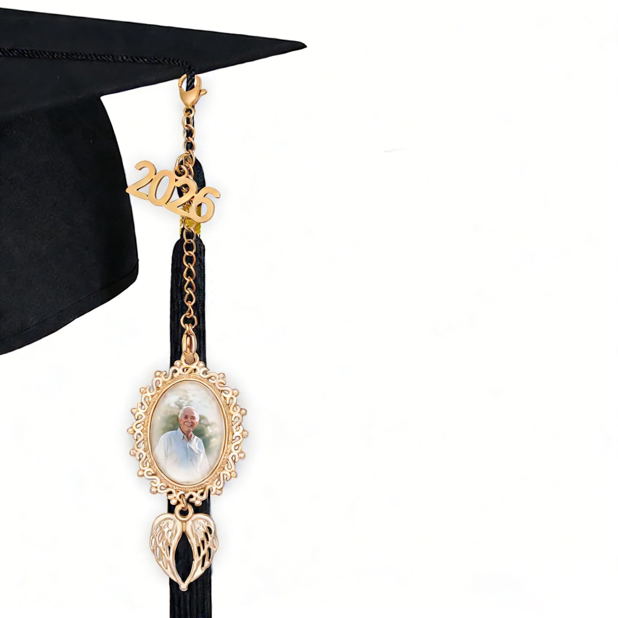 ARHTF 2026 Graduate Memorial Photo Charm Tassel Memorial Charm Class of 2026 Graduation 2026 DIY in Memory Mortarboard Decoration for Cap and Gown Ceremony Charms, M, Stainless Steel, No Gemstone