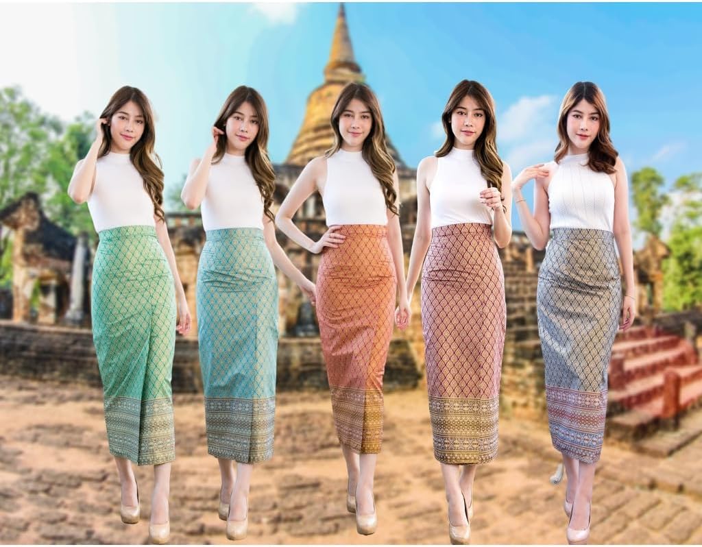 Fabric Silk Fabric Sarong Thai Luxurious Silk Wrap Skirt Thai Formal Sarong Pastel Long Bag Random 1PCs. - Image 8