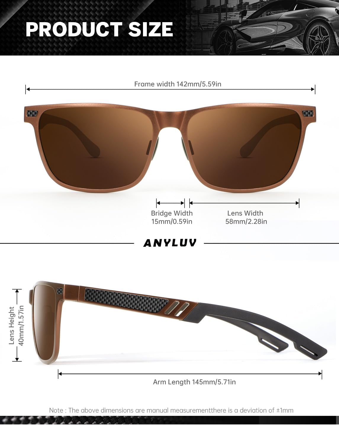 ANYLUV Polarized Sunglasses for Men Rectangular Classic Al-Mg Metal Frame Sun Glasses Mens Sunglasses with UV Protection - Image 6