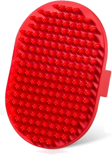 Lilpep Dog Bath Brush, Rubber Pet Shampoo Brush with Silicone Bristles for Massaging Grooming, Removing Short Haired Dogs Cats Shedding, Tangles and Dead Undercoat(Red, plum brush)