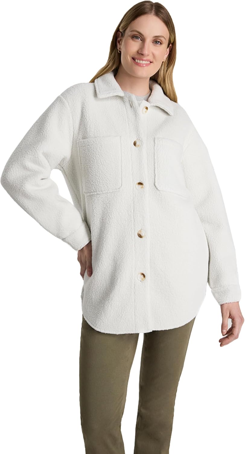 Martha Stewart Women's Garden Shacket, Cozy Fleece Coat, Soft Lightweight Warm Outerwear, Casual