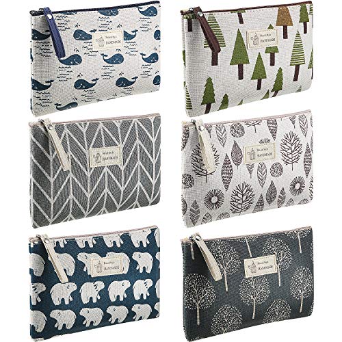 6 Pieces Printed Canvas Cosmetic Bags Large Capacity Travel Makeup Bag Casual Multi-function Roomy Toiletry Organizer Pouch Handbags with Zipper for Women, 6 Styles