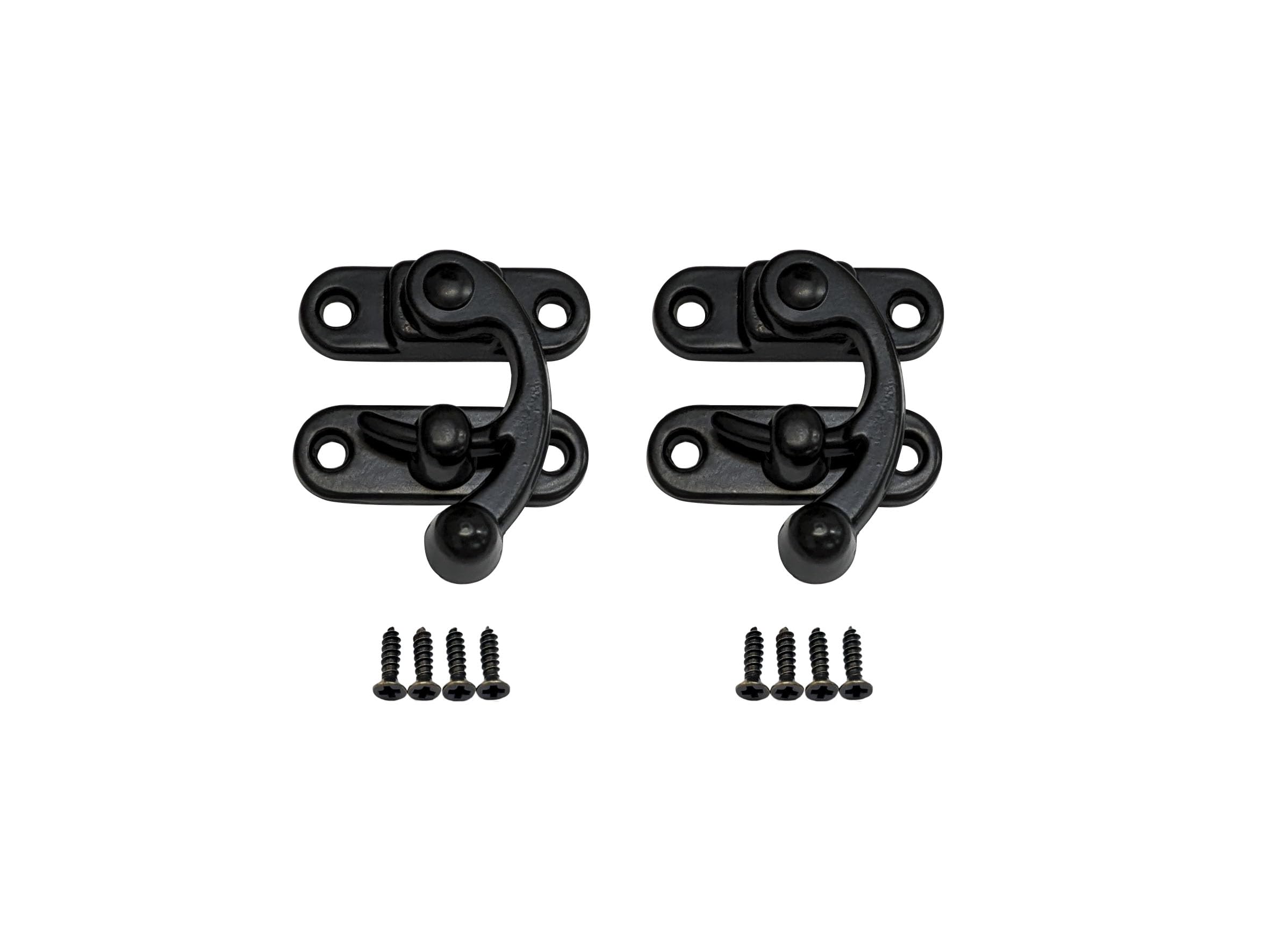 QCAA Zinc Die Cast Hook HASP Latch, Vintage Style, Right Latch Lock, 39mm x 46mm (1.53" x 1.81"), Matte Black, Made in Taiwan, 2 Pack
