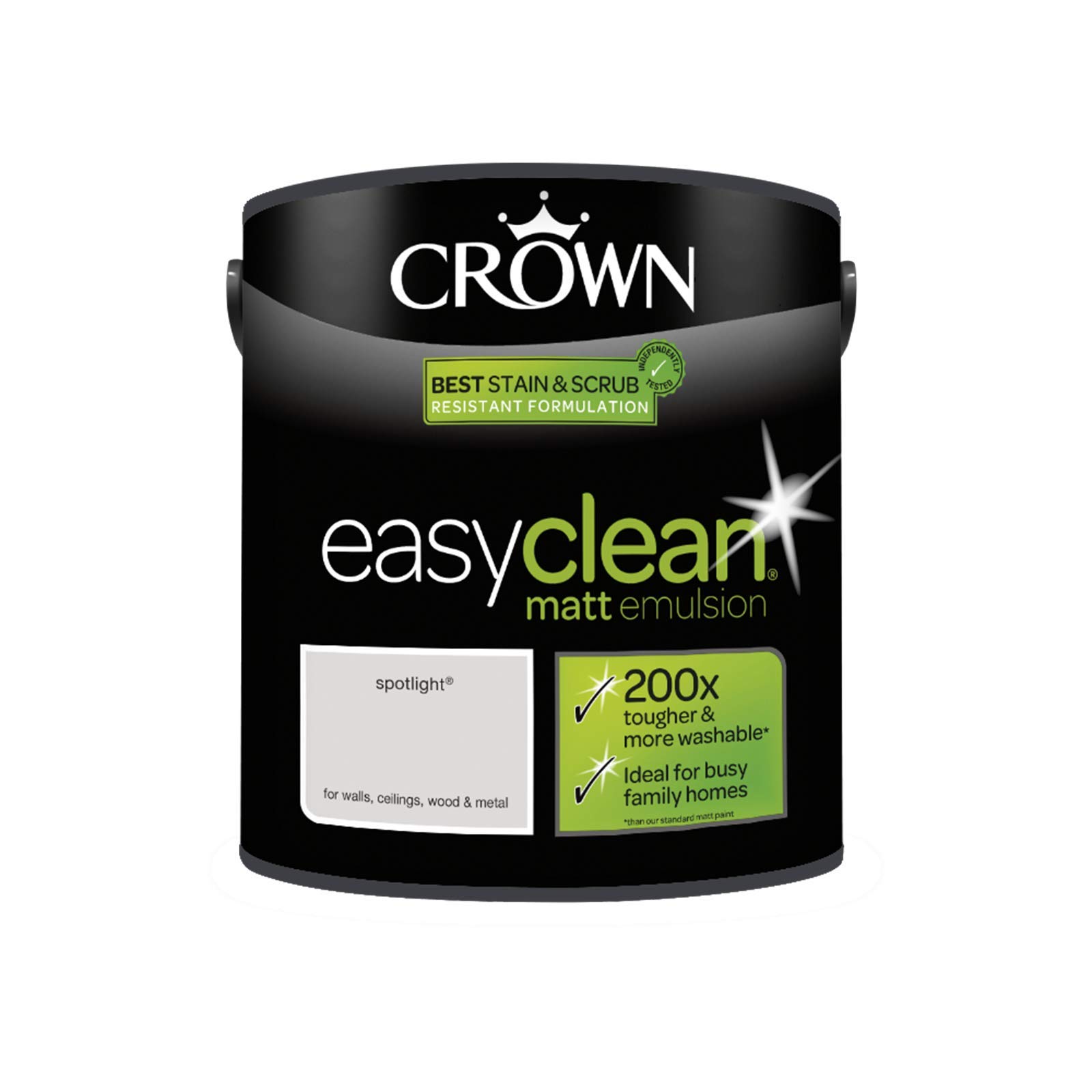 Crown White 2.5L Easy Clean Matt Emulsion Paint Stain & Scrub Resistant Formula - Spotlight