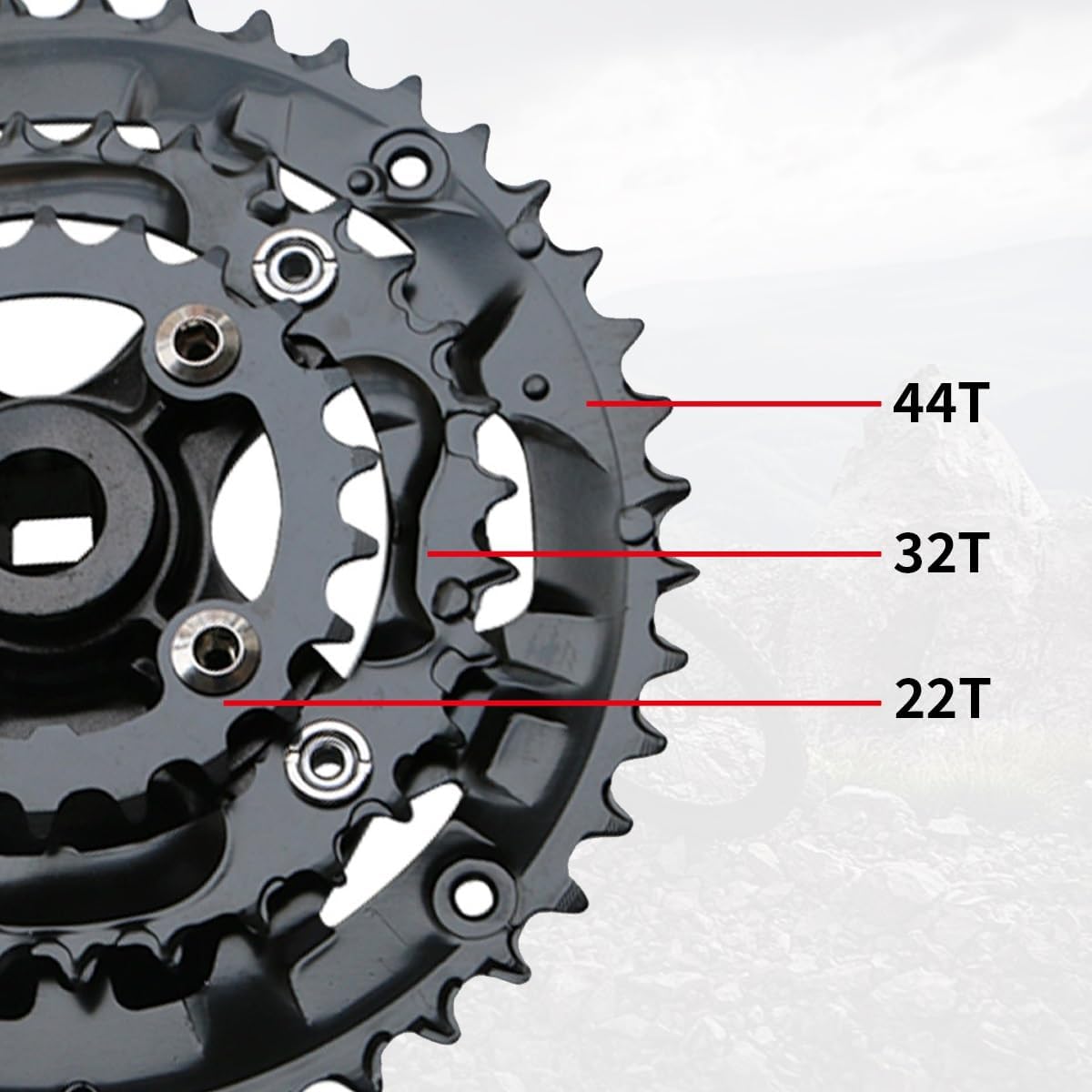 Square Taper Triple Crankset 170mm 44-32-22 Chainring 8-11 Speed Bike Left Right Crank 64/104 BCD for Mountain Bike Aluminum Alloy Direct Mount Crank Arm Set