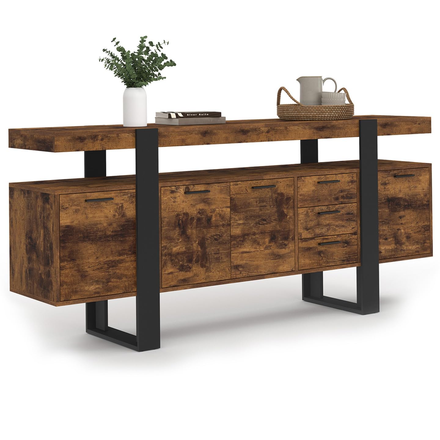IDMarket - Buffet 180 cm Phoenix XXL Bois Effet Vieilli et Noir