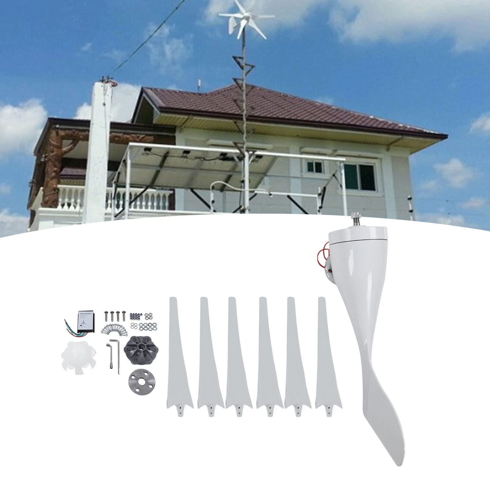 Kit de Generador de Turbina Eólica, Turbina Eólica de 6 Palas de Fibra de Nailon de 200 W con Controlador, Velocidad de Arranque Baja, Imán Permanente de Guiñada Automática para Equipos de