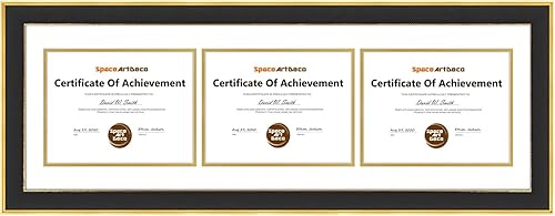 Space Art Deco, Marco de tres certificados de 12 x 37 pulgadas con paspartú doble blanco sobre dorado para (3) diplomasgrados de 8.5 x 11 pulgadas, disponible en Yaxa Peru