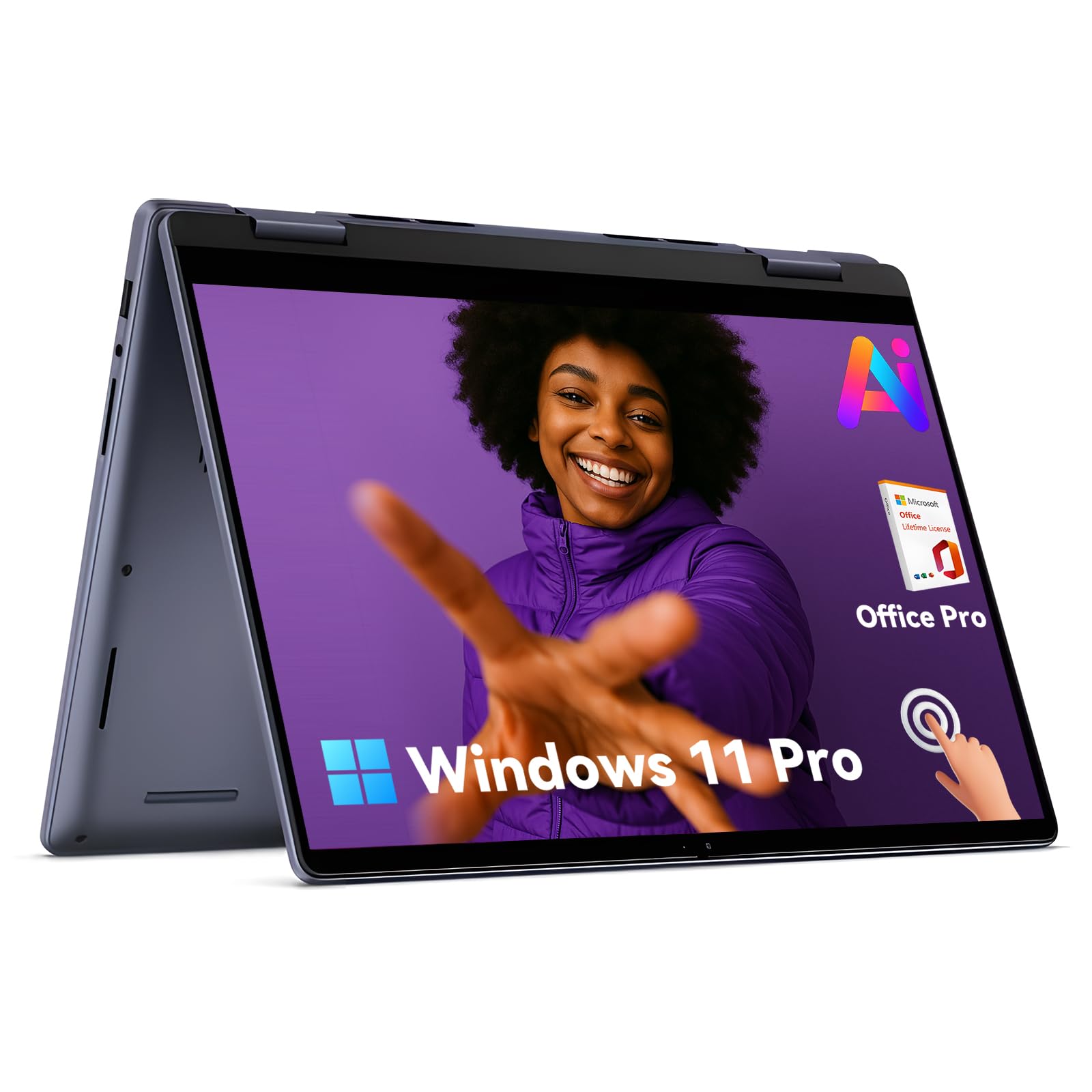 Dell Inspiron 2 in 1 14" FHD Touchscreen Laptop,AMD Ryzen 5-8640HS with 32GB Memory &1TB SSD,Win 11 Pro & Office Pro with AI Copilot,Backlit Keyboard, Fingerprint Reader with Fast Power Charging