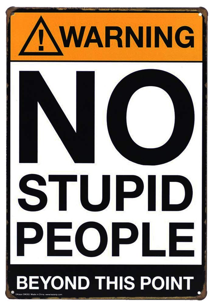 ARTCLUB66Retro Warning : No Stupid People Beyond This Point, Metal Tin Sign, Wall Decorative Sign, Size 8" X 12"