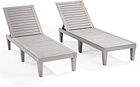 Nestl Grey Outdoor Chaise Lounge Chairs Set of 2 - 5-Position Adjustable Waterproof Poolside Recliners, Lightweight Patio Lawn Loungers