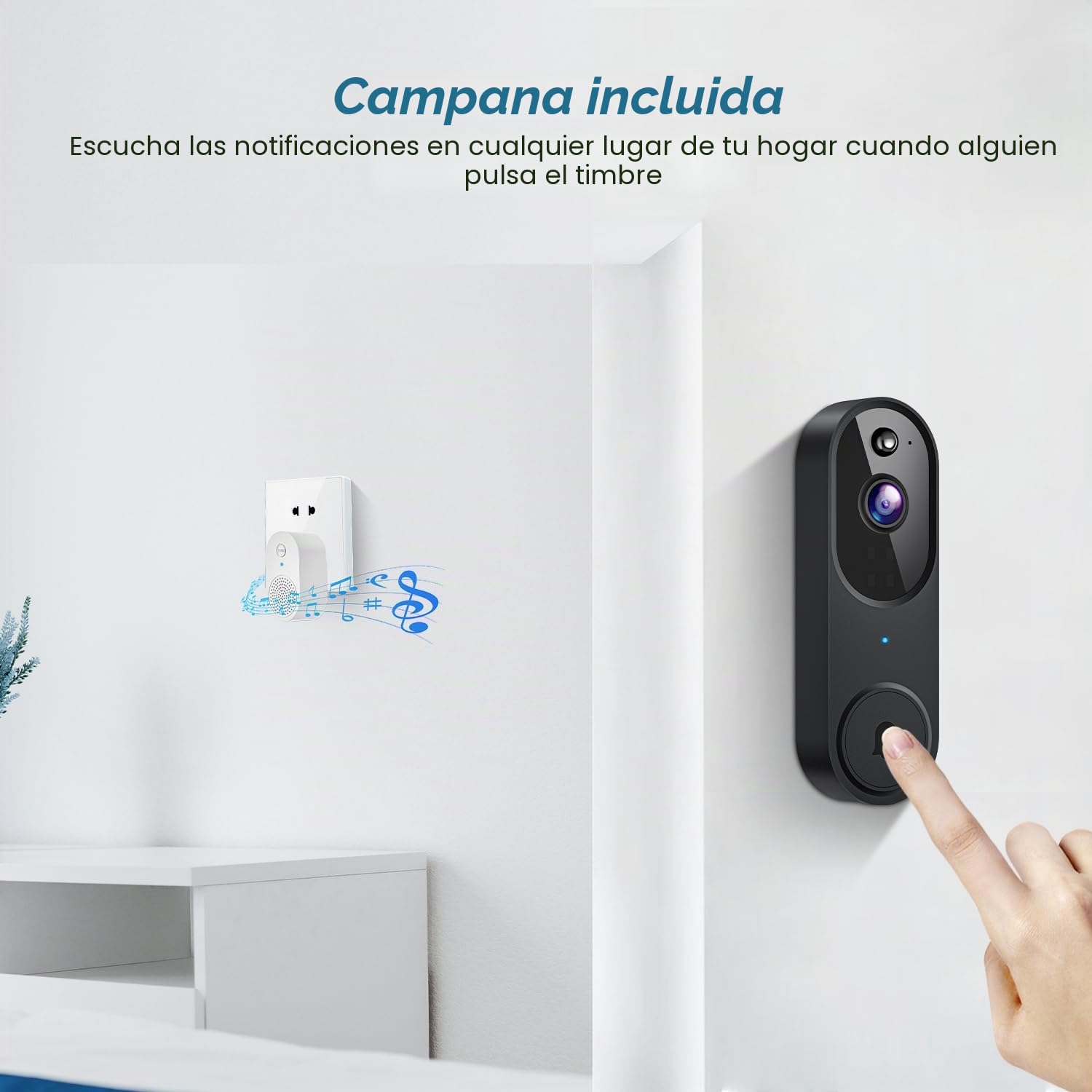 Orbitell - Timbre inalámbrico de vídeo Wi-Fi con audio bidireccional, detección de movimiento AI, visión nocturna y almacenamiento en la nube, solo Wi-Fi 2.4G