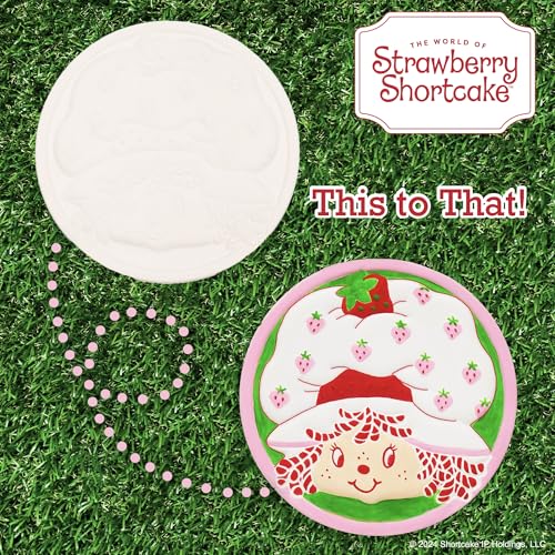 Image of Horizon Group USA Paint Your Own Ceramic Stepping Stone Kit, Arts and Crafts for Kids, Toddlers, and Adults, Strawberry Shortcake