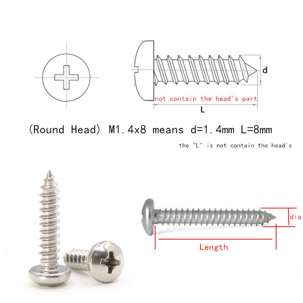 Vite Autofilettante nera/Placcatura in Nichel Vite a Testa Tonda con Testa a Fungo Phillips Truss, Nero, M2.6,6mm