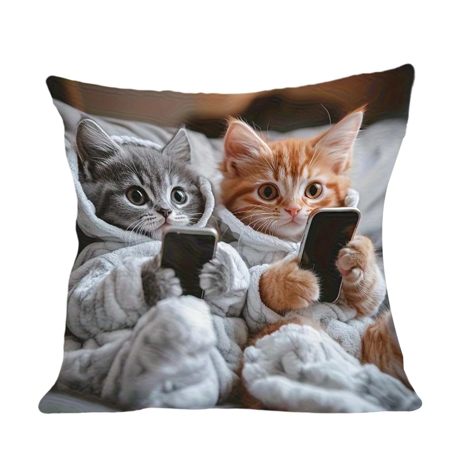 YROHGKPN Realistic Effect Cats Pattern Pillow Cover Soft Fabric Decorative Square Cushion Pillowcase for Sofa Bed Home Decors Cats Pillow