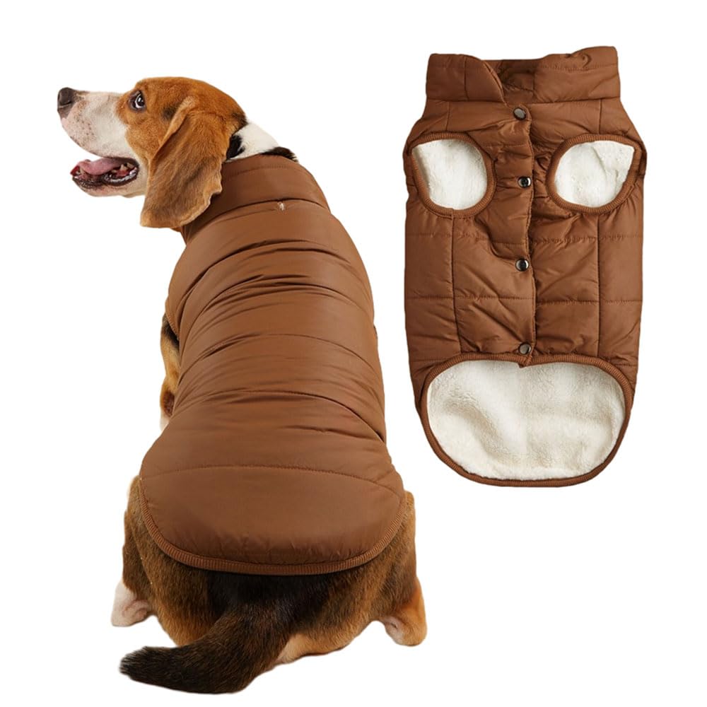 FANSU Dog Coats Waterproof, Winter Warm Dog Jacket Vest Pet Clothes for Cold Weather, Soft Cozy Dogs Jackets for Small Medium Large Dogs (2XL,Brown)