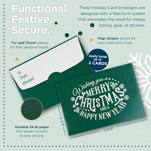 Miniatura 3 de Guardian Sobres para tarjetas de regalo, 100 unidades, soportes para tarjetas de regalo, para Navidad y vacaciones, 2-12 x 3-58 pies, color rojo