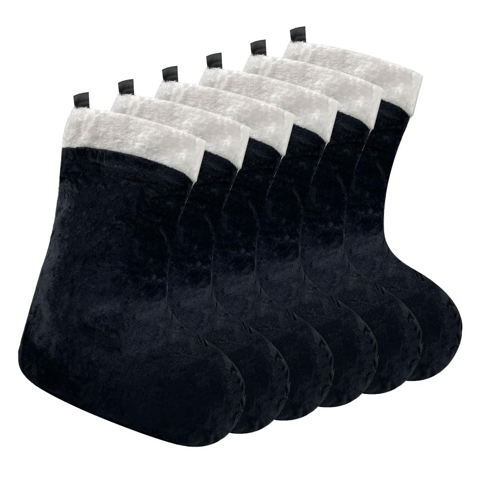 GlyinnHe 6pcs Christmas Stockings 18 Inch Black Plush Christmas Hanging Stockings Xmas Stocking for Fireplace Hanging and Family Holiday Party Décoration(Black)