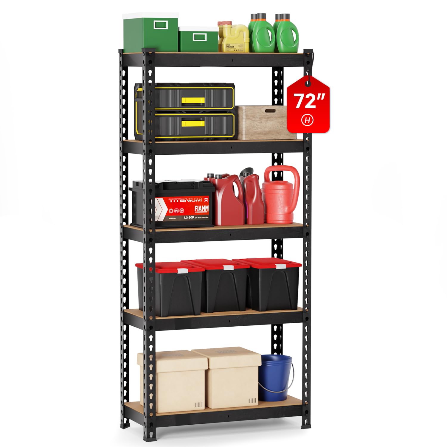 PayLessHere 16" D x 36" W x 72" H Garage Shelving Unit Storage Shelves 5 Tier Metal Garage Shelves Heavy Duty Shelf with MDF Boards Height Adjustable