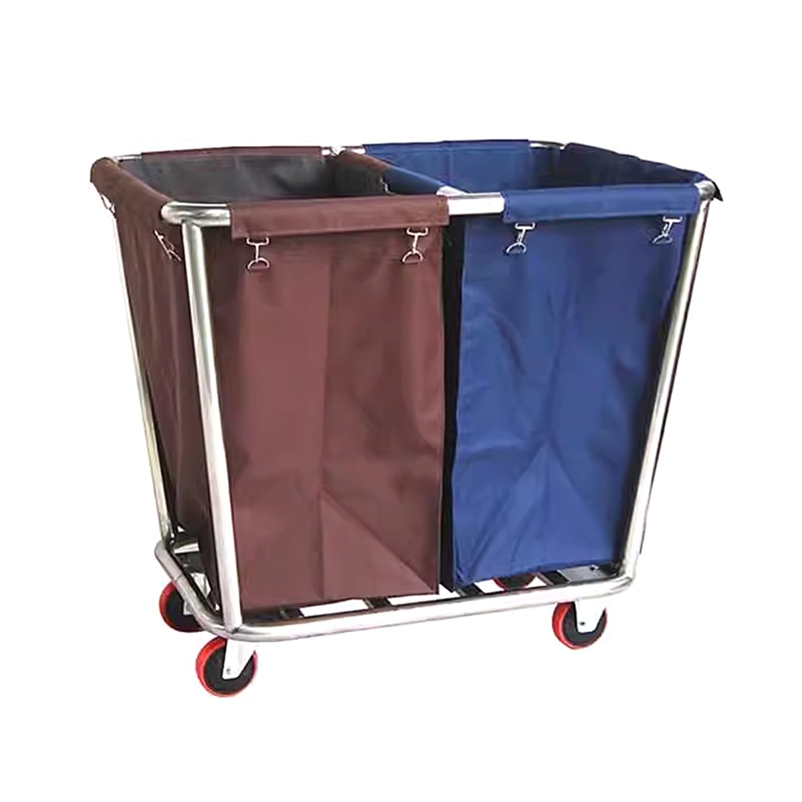 Cesto Ropa Sucia 2 Compartimentos con 4 Ruedas Carro de Lavandería Comercial Cesta de Lavandería Resistente Cesta de Acero Inoxidable Capacidad de Carga 100kg