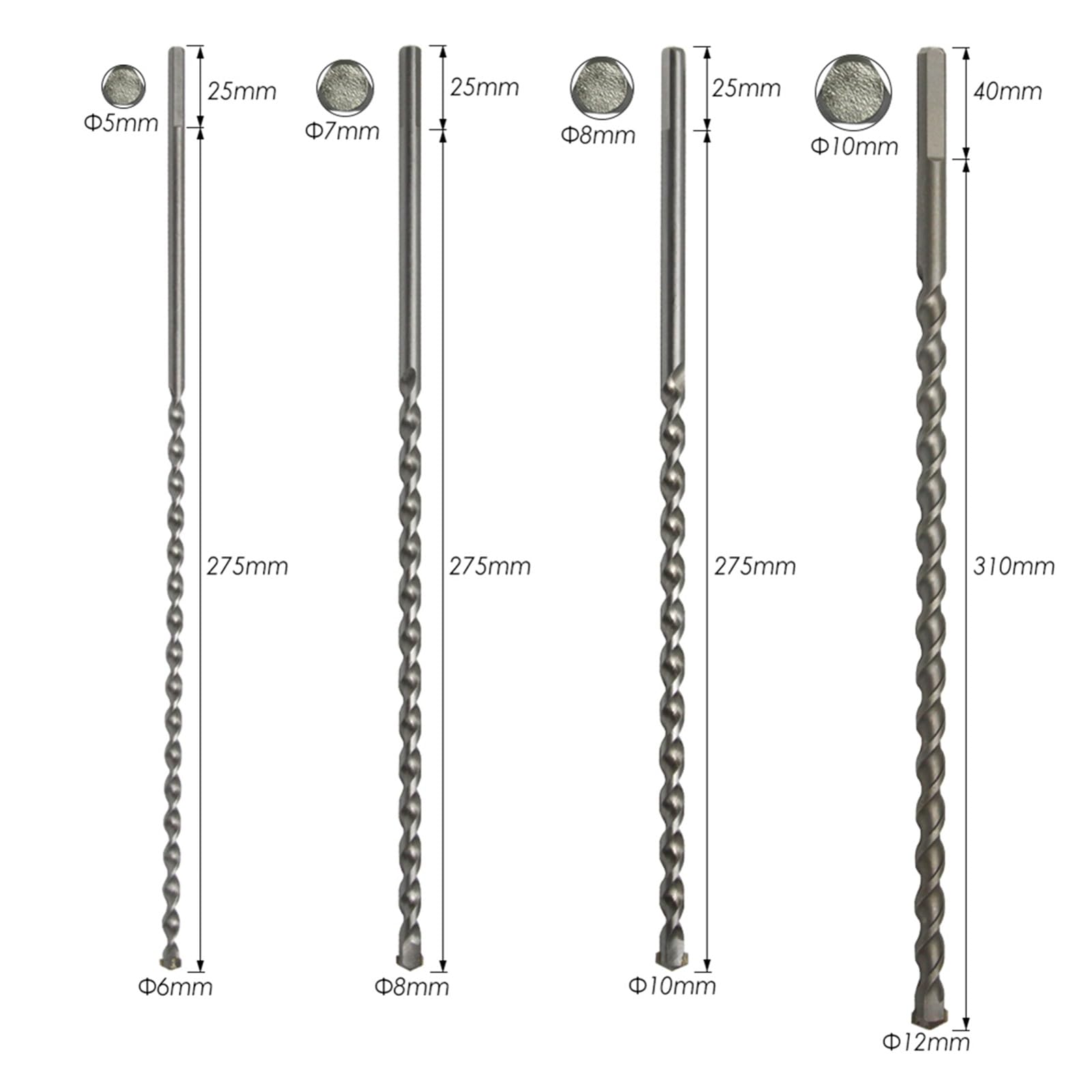1 szt. 300mm długie wiertło do betonu ze stopu 6 8 10 12mm wiertła spiralne akcesoria do elektronarzędzi