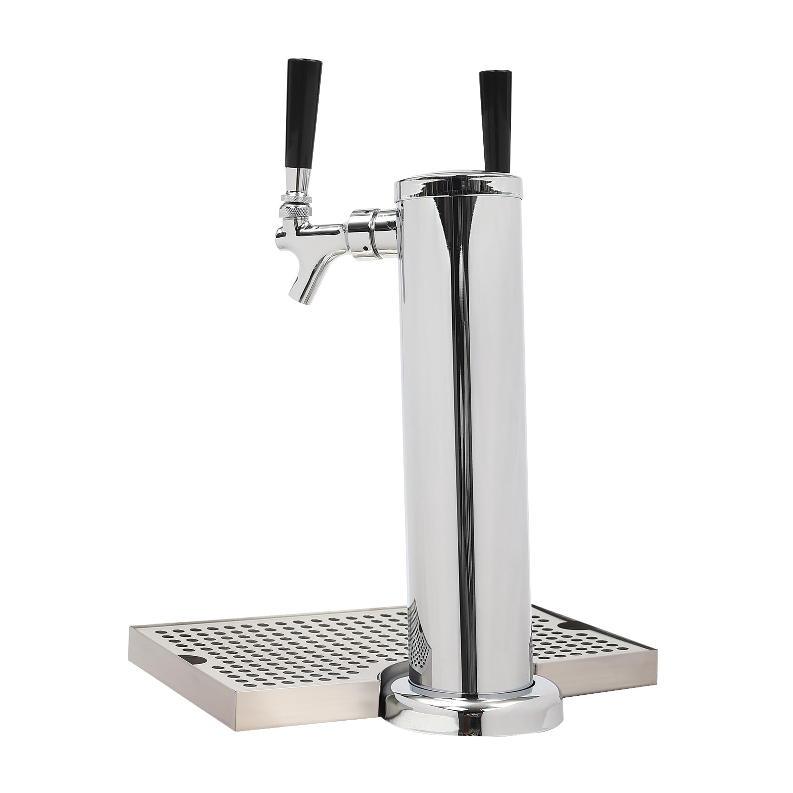 Acero inoxidable cerveza grifo surtidor,columna redonda doble grifo dispensador de bebidas con bandeja de goteo extraíble de acero inoxidable
