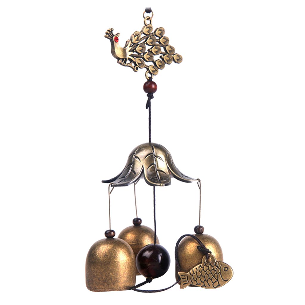 Chinese Peacock Fish Metal Bell Lucky Feng Shui Hanging Charm Wind Chime