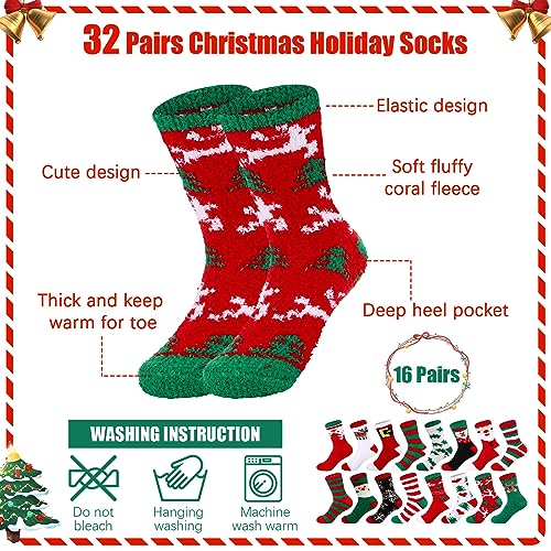 Image of Suhine 32 Pairs Christmas Fuzzy Socks Bulk for Women 15 Style Adult Christmas Holiday Socks Winter Family Friends Warm Gifts