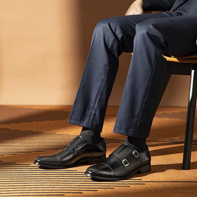 Men's Fashion Genuine Leather Wingtip Dress Oxford Shoes Retro Round Toe Comfortable Lug Sole Non-Slip Lace-Up Dress Shoes4