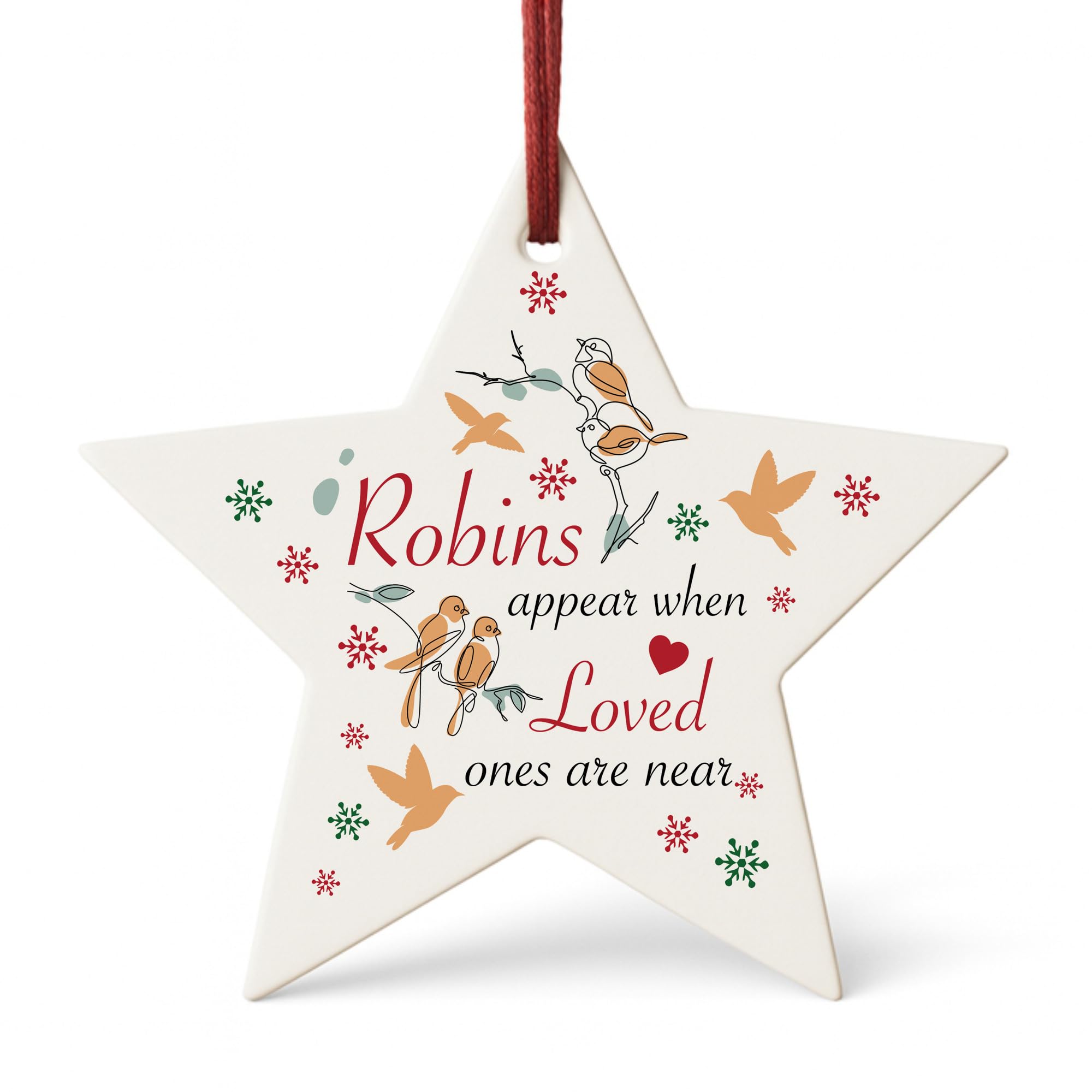 Red Ocean In Memory Memorial Bauble Robin Ornament Plaque Bereavement Remembrance Christmas Tree Decoration Robins Appear When Loved Ones Are Near