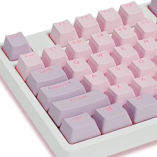 Happy Balls PBT Keycaps Backlit Cherry MX Keycap Set Doubleshot OEM Profile Translucent with Keycap Puller for US Layout 61 87 104 108 MX Switches Mechanical Keyboard (Pink Purple Kit)