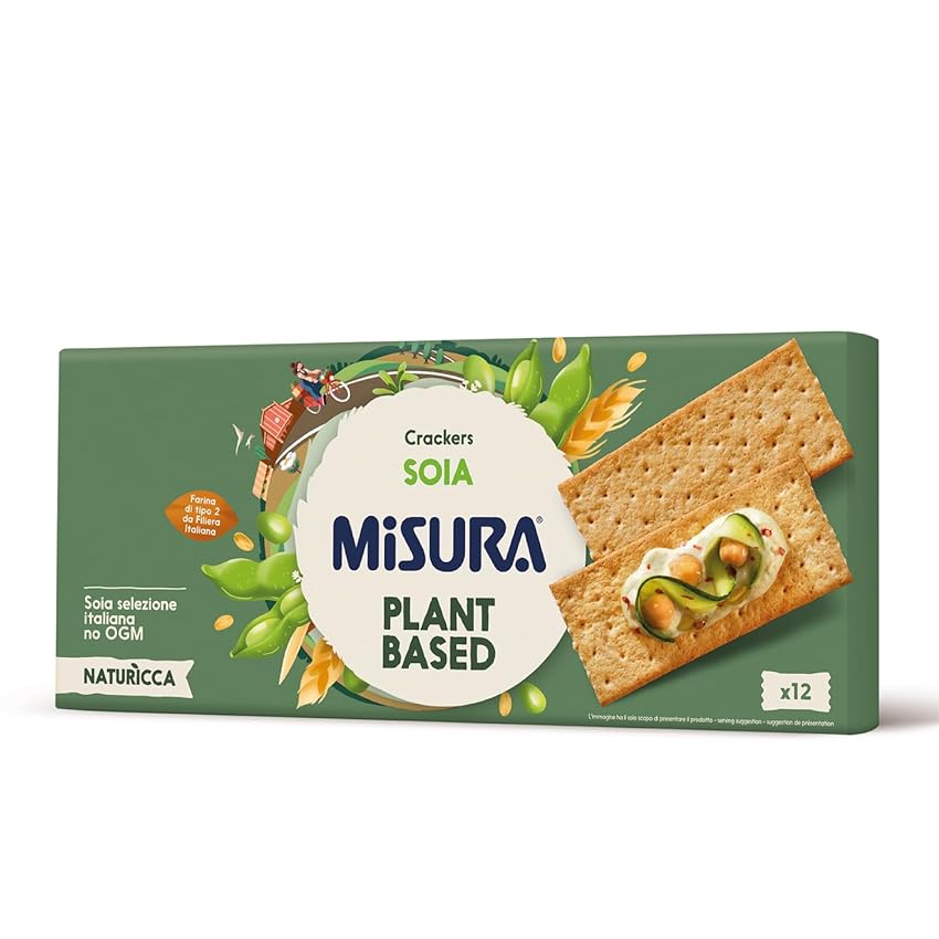 Misura Protein Crackers con Soia - Fonte di Proteine Vegetali, Farina da Filiera Italiana, Confezione esterna in Carta Certificata FSC, Confezione con 12 Porzioni