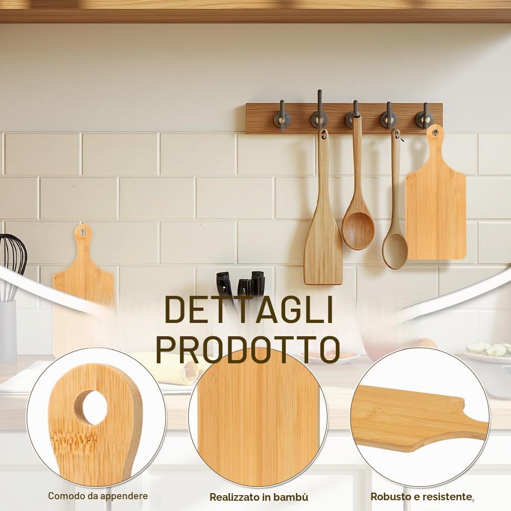 10pcs Taglieri in Bambù con Manico per Carne,Pizza,Formaggio,Pane | 28x12.7x0.8cm, Taglieri in Bambù per Servire, Tagliere in Bambù da Cucina, per Verdure Bistecca Teglia