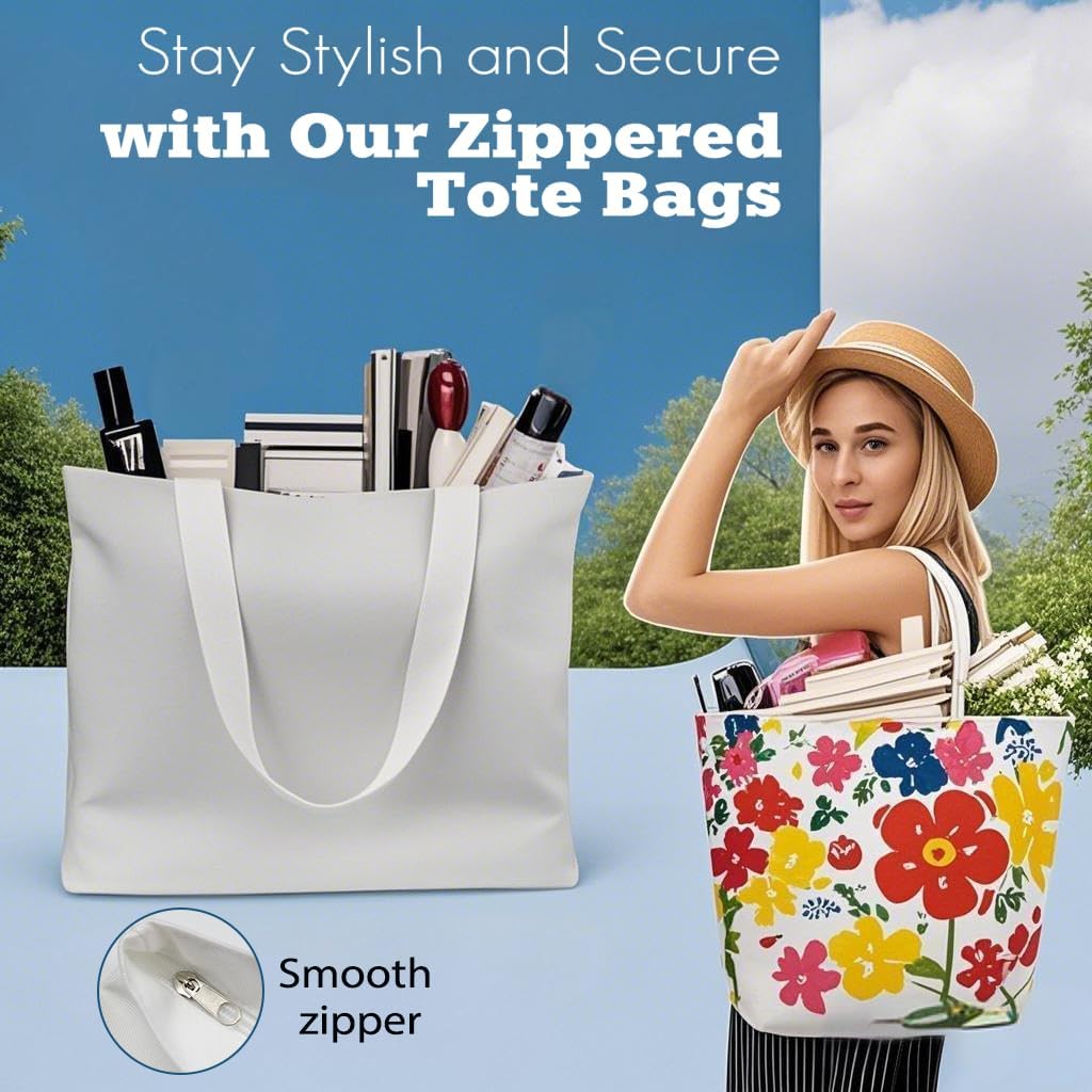 WeStar 5 Pack Sublimation Tote Bags Blanks,12oz Heavy-Duty 100% Polyester with Zipper, Long Handles (18.5"x15"x4.7"), Reusable for DIY, Heat Transfer, Gym, Travel, Business Branding - Image 5