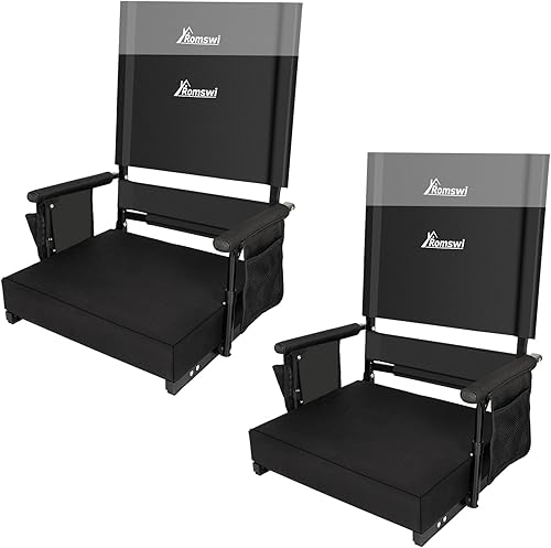 Romswi Asiento de estadio con respaldo alto ajustable en altura y soporte lumbar, paquete de 2 sillas con 2 ajustes de altura, reposabrazos y