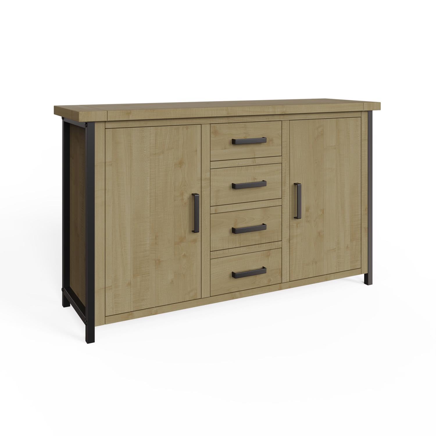 FWStyle 2 Door 4 Drawer Large Sideboard Driftwood Lacquered Solid Reclaimed Pine - H90 X W150 X D45cm
