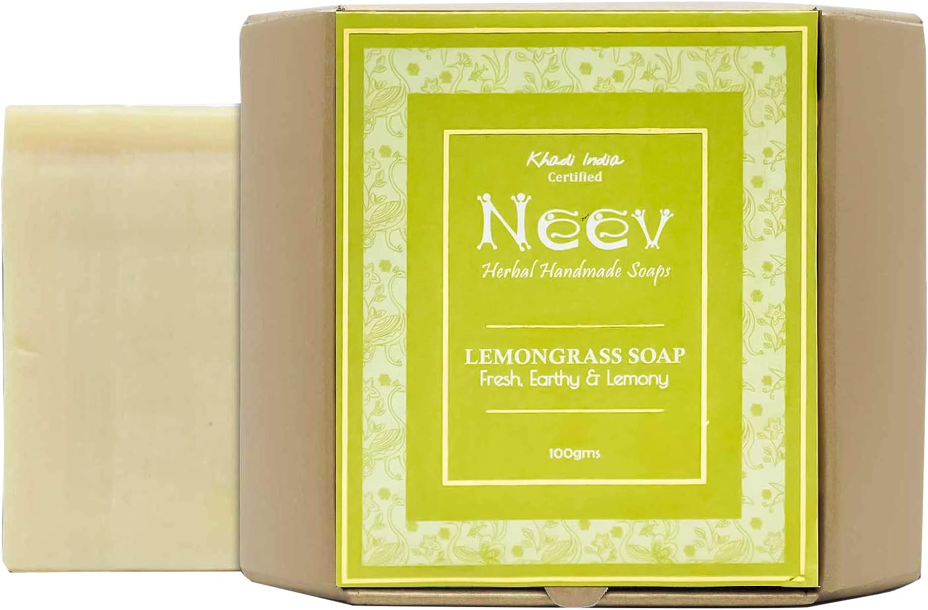 Neev Lemongrass Herbal Handmade Soap � 100g | Energizing & Refreshing | Natural Aromatherapy Bath Bar