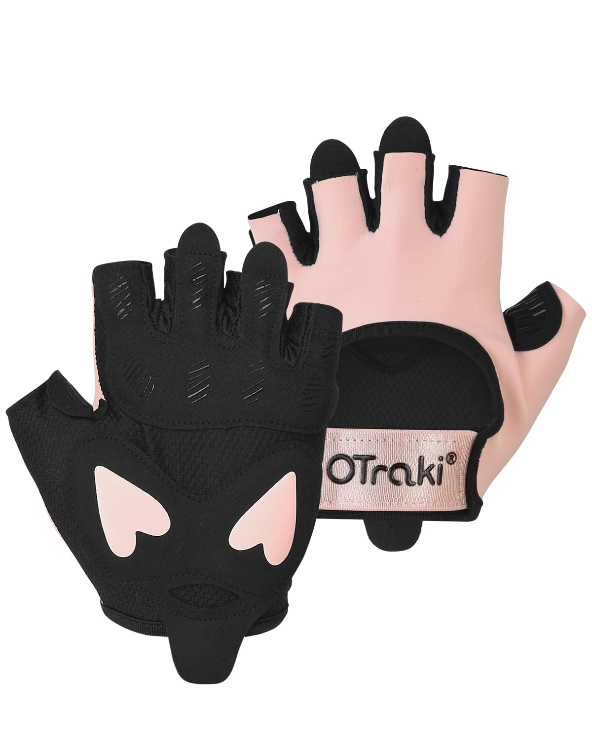 OTraki Gym Gloves Women, Weight Lifting Gloves with Wrist Support Breathable Workout Gloves Non-Slip Silicone Padded Palm Protection for Weightlifting, Fitness, Climbing, Cycling (Pink)