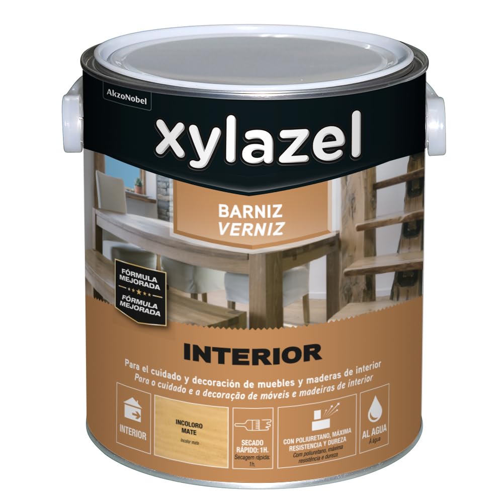 Xylazel Barniz al agua para mobiliario y elementos de madera Interior, Mate, Incoloro 2,5 L