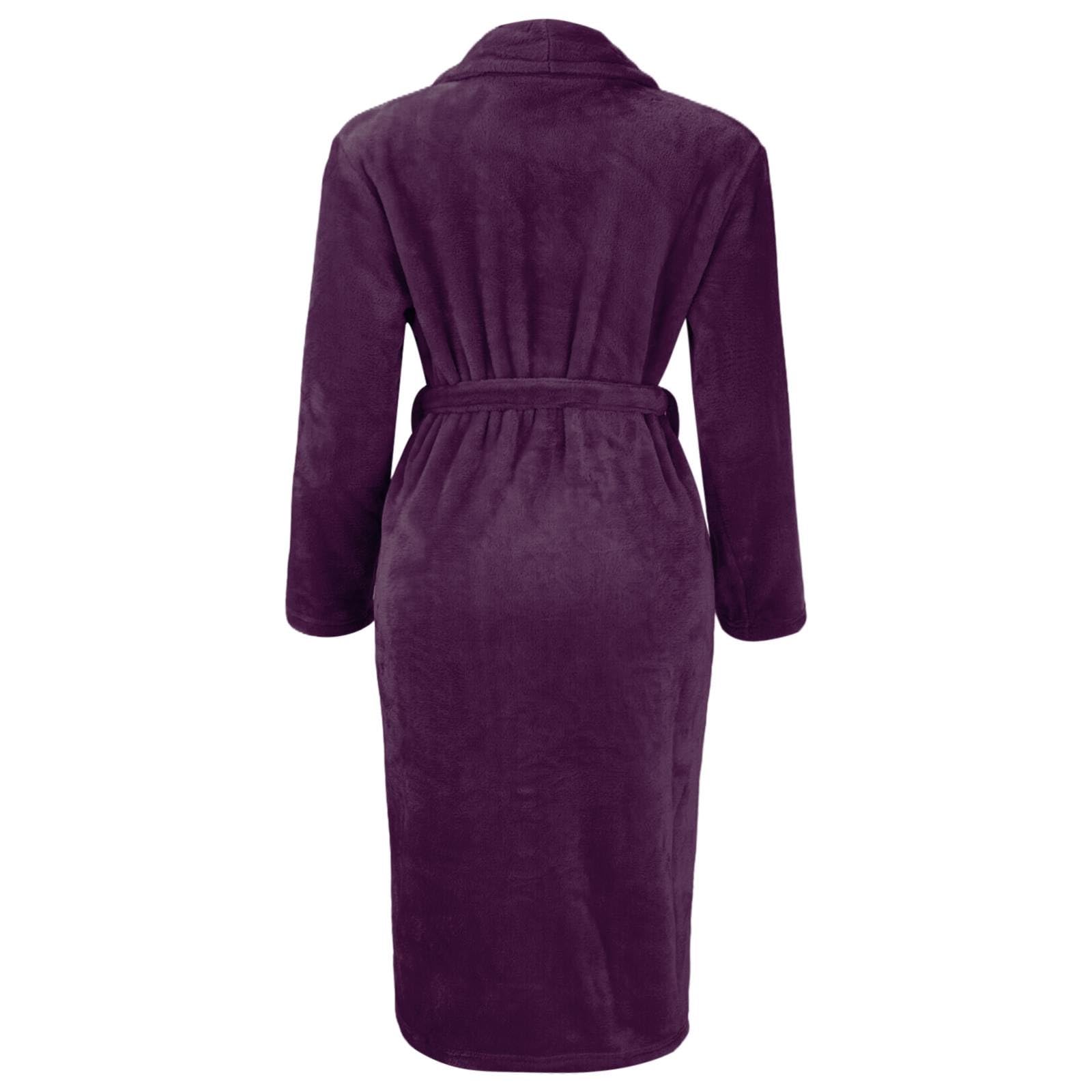 Generisch Albornoz largo para mujer, cómodo, de rizo, mullido, cálido, con bolsillos, bata de rizo elegante, monocolor, bata de manga larga, marrón, L