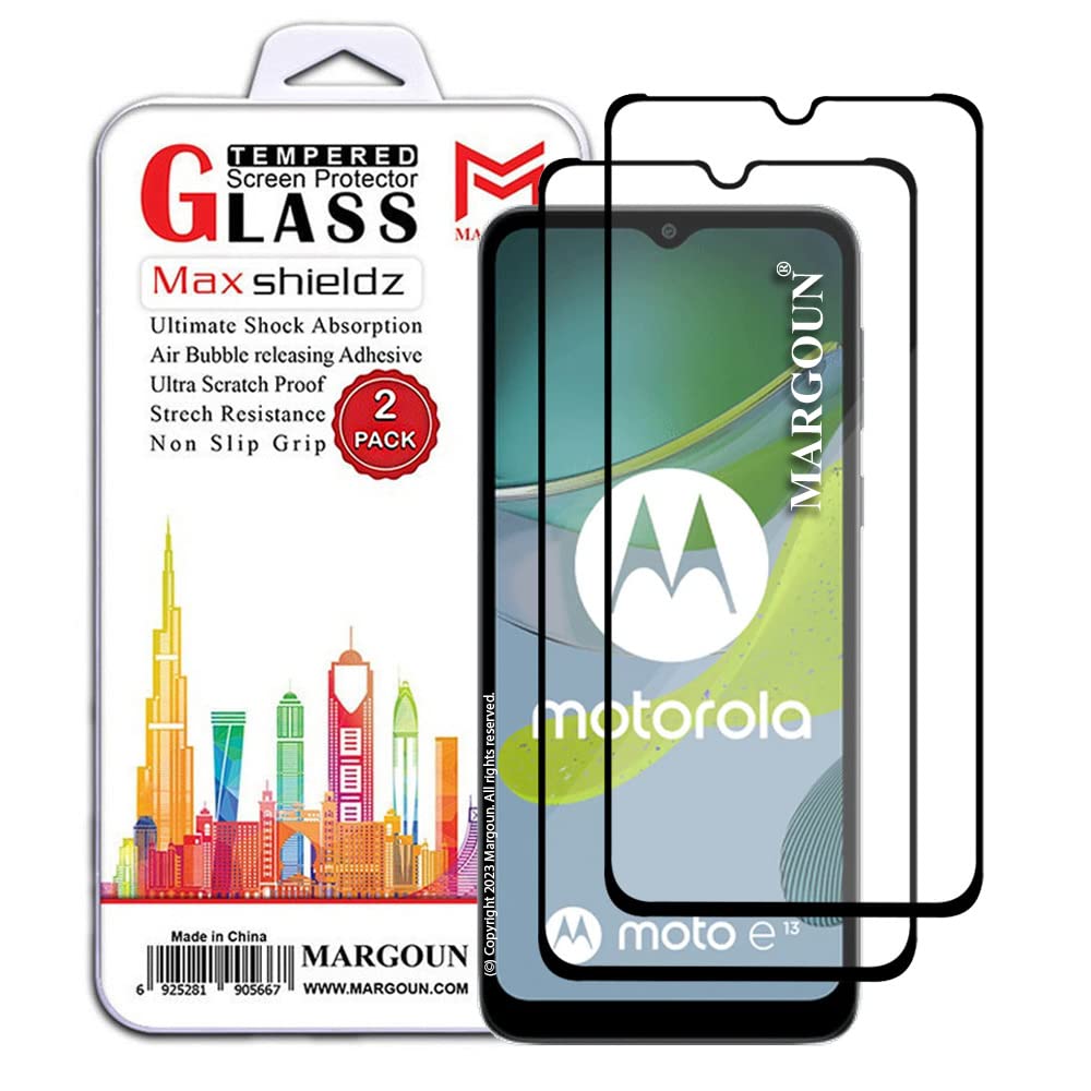 MARGOUN2 Pack for Moto E13 Screen Protector Side Black Tempered Glass 9H Hardness Anti Finger-Print (Moto E13)
