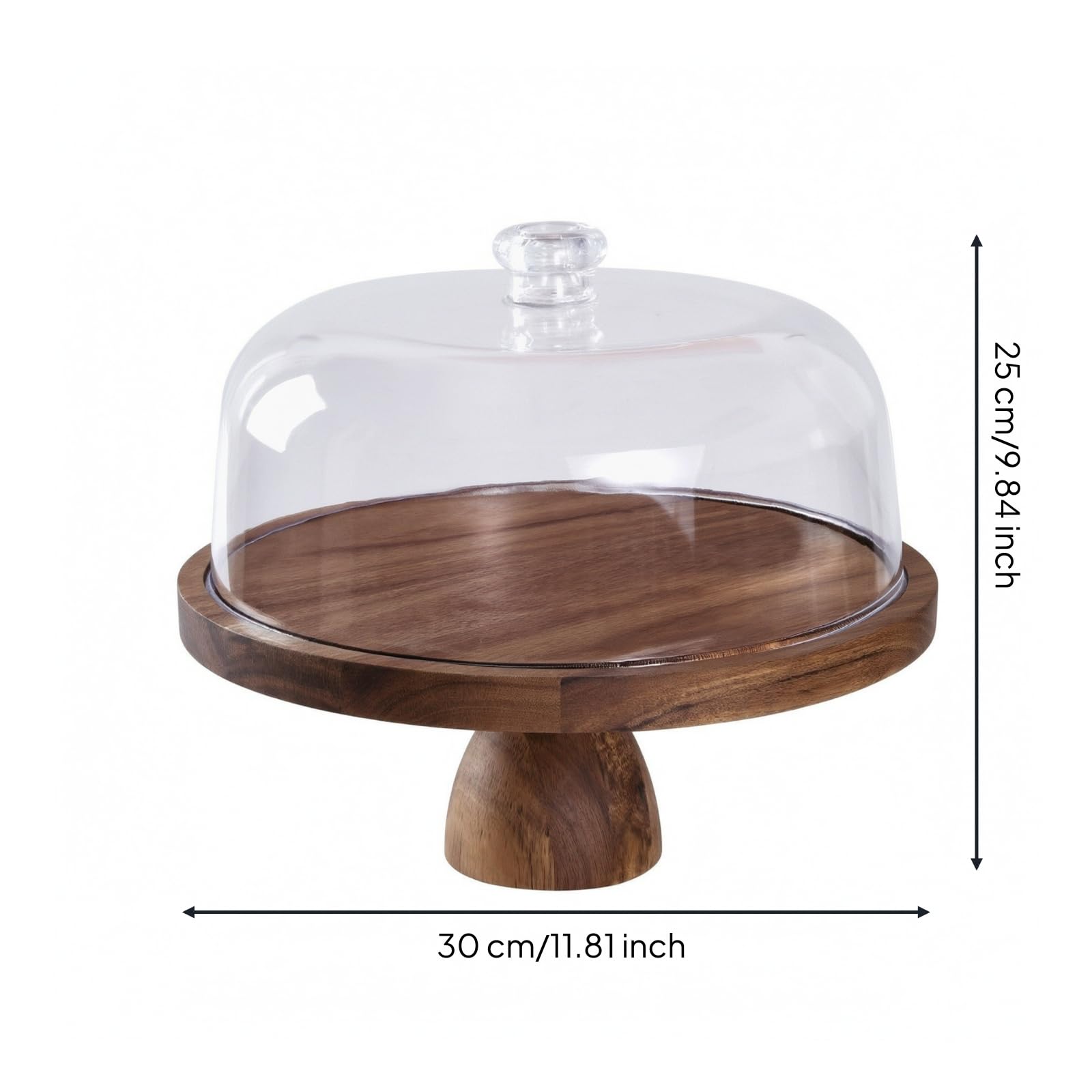 Alzata con Campana in Legno | Torta con Cupola Trasparente, Stabile, per Pasticceria, Tavola, Collo