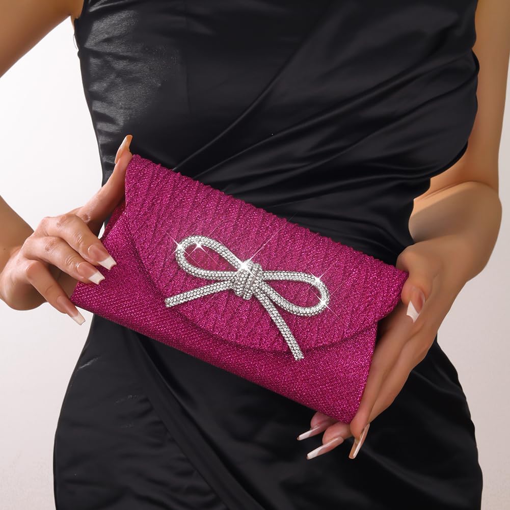 Bolso de noche para mujer, con lazo, formal, de satén y diamantes de imitación, para boda, fiesta, baile de graduación