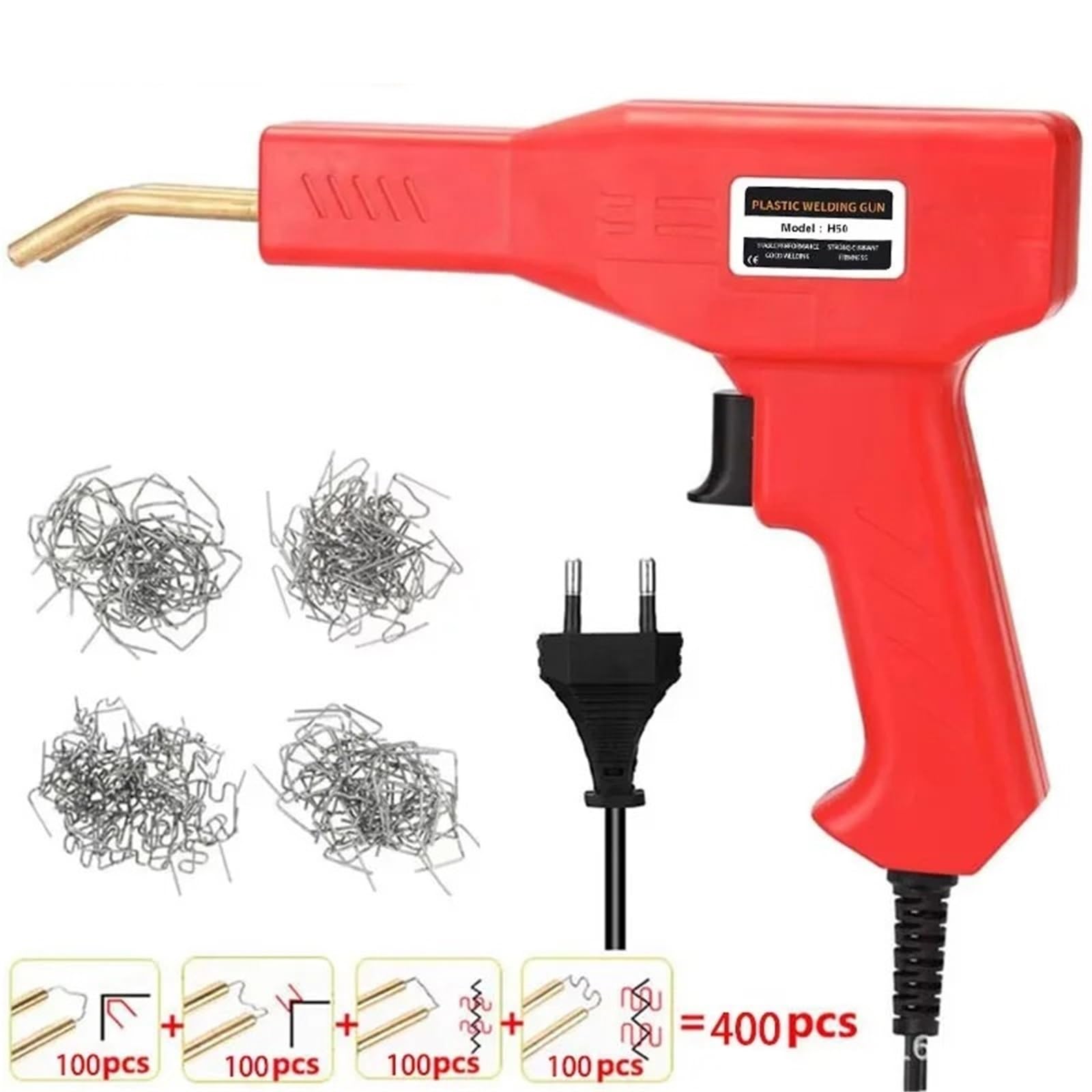 Zgrzewarka do plastiku 50W spawacz tworzyw sztucznych 2 w 1 zestaw do spawania naprawa gorący zszywacz pistolet lutowniczy pręty zderzaka samochodu(Black with 200pcs)